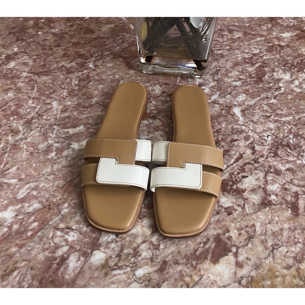 New Tuckernuck Muse Cognac White Leather Slide Flat Sandals Size 6.5, $165 - Picture 4 of 8